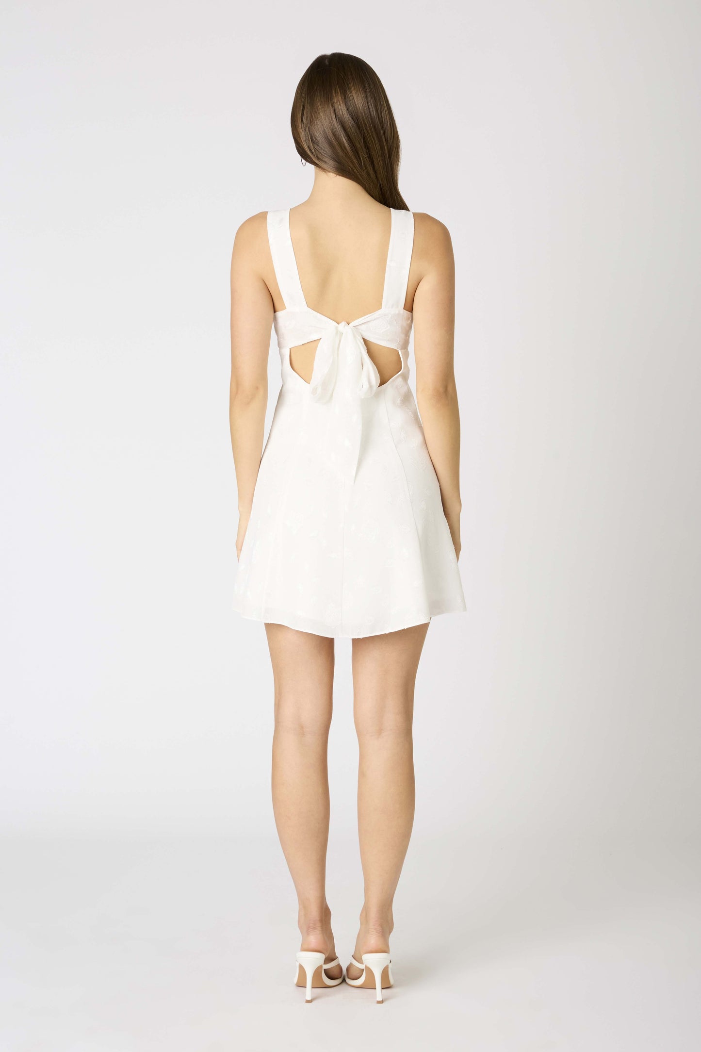 White Vneck Tie Back Mini Dress