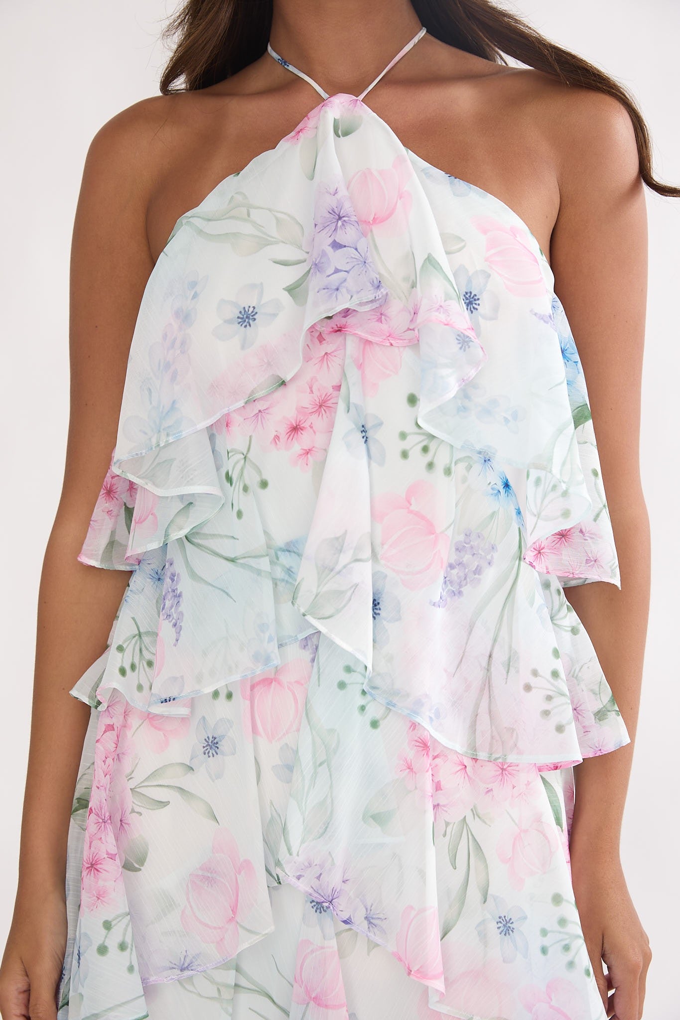 Floral Halter Ruffle Tiered Maxi