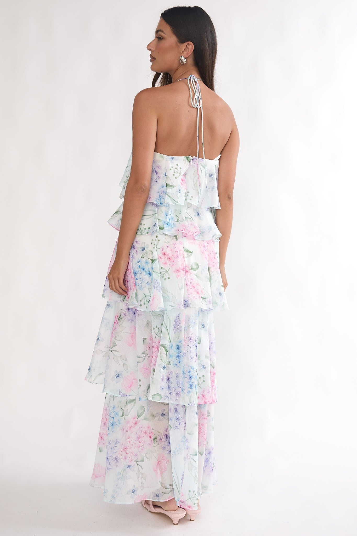 Floral Halter Ruffle Tiered Maxi