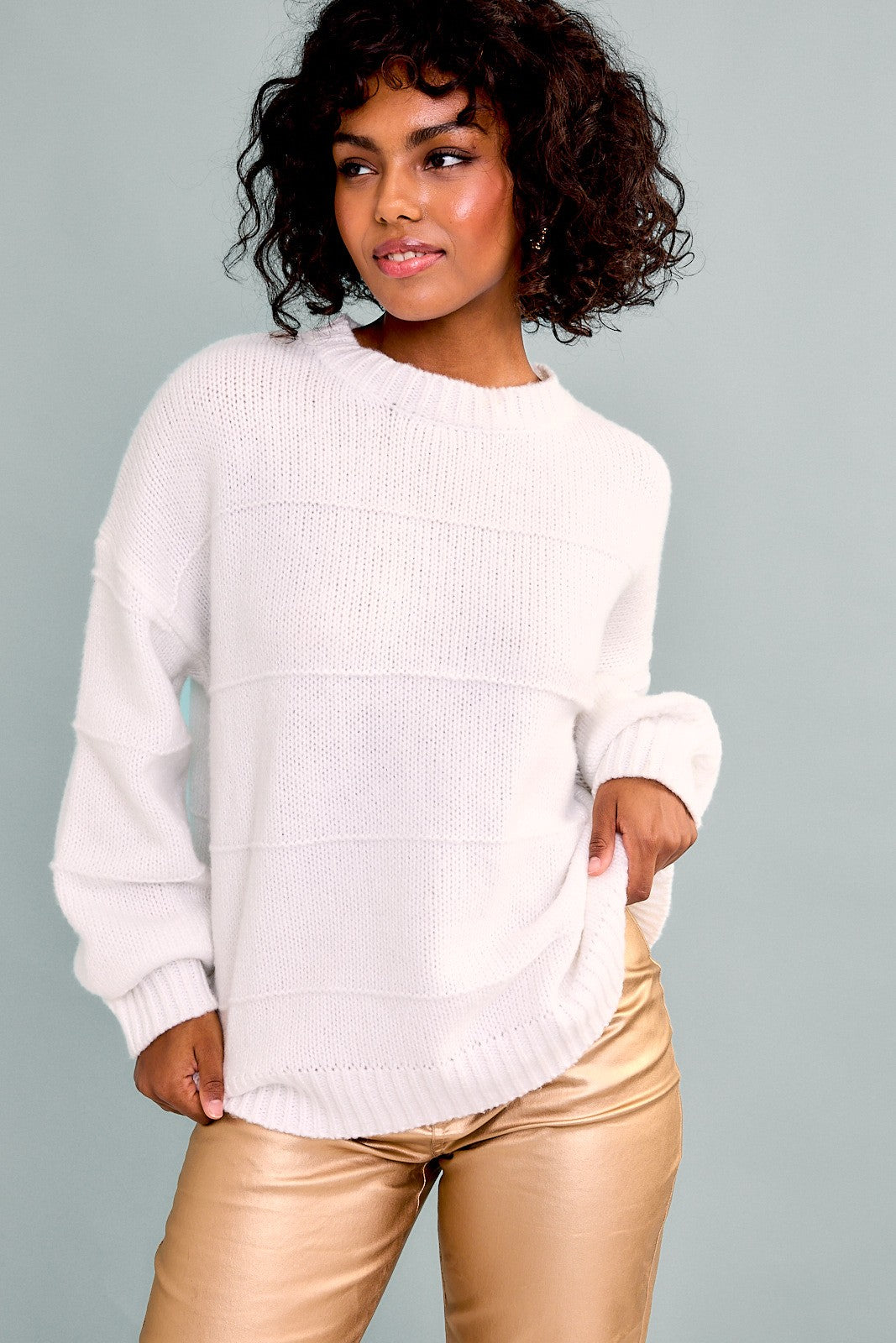 White Long Sleeve Crew Sweater