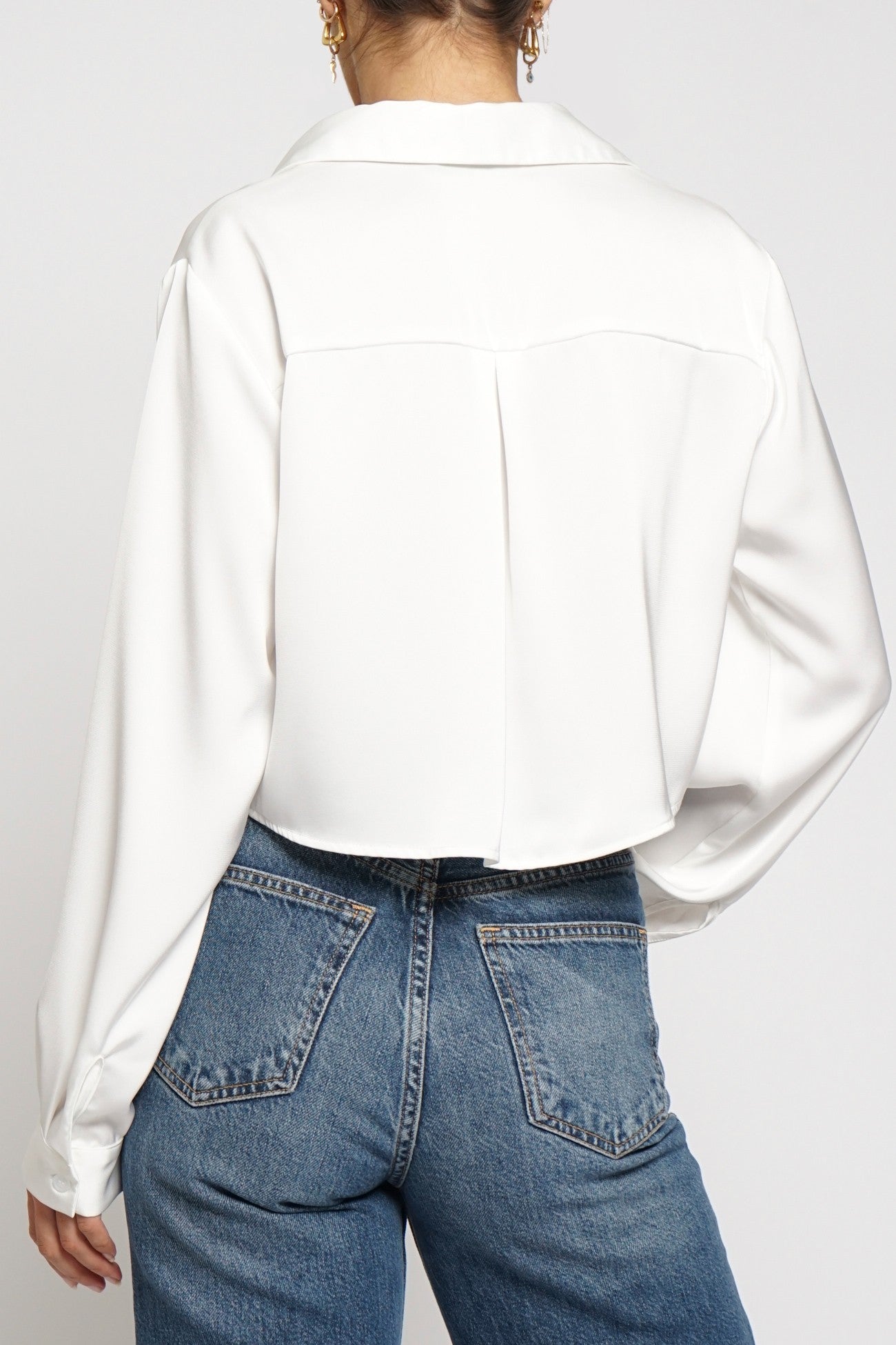 White Cropped Satin Blouse