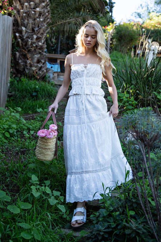 White Embroidered Maxi Skirt