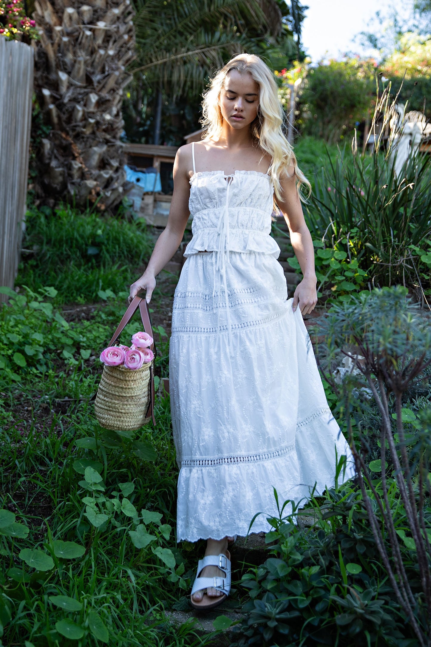 White Embroidered Tie Top