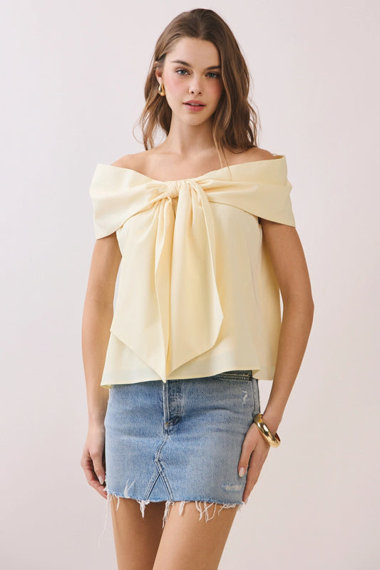Yellow Bow Off Shoulder Top