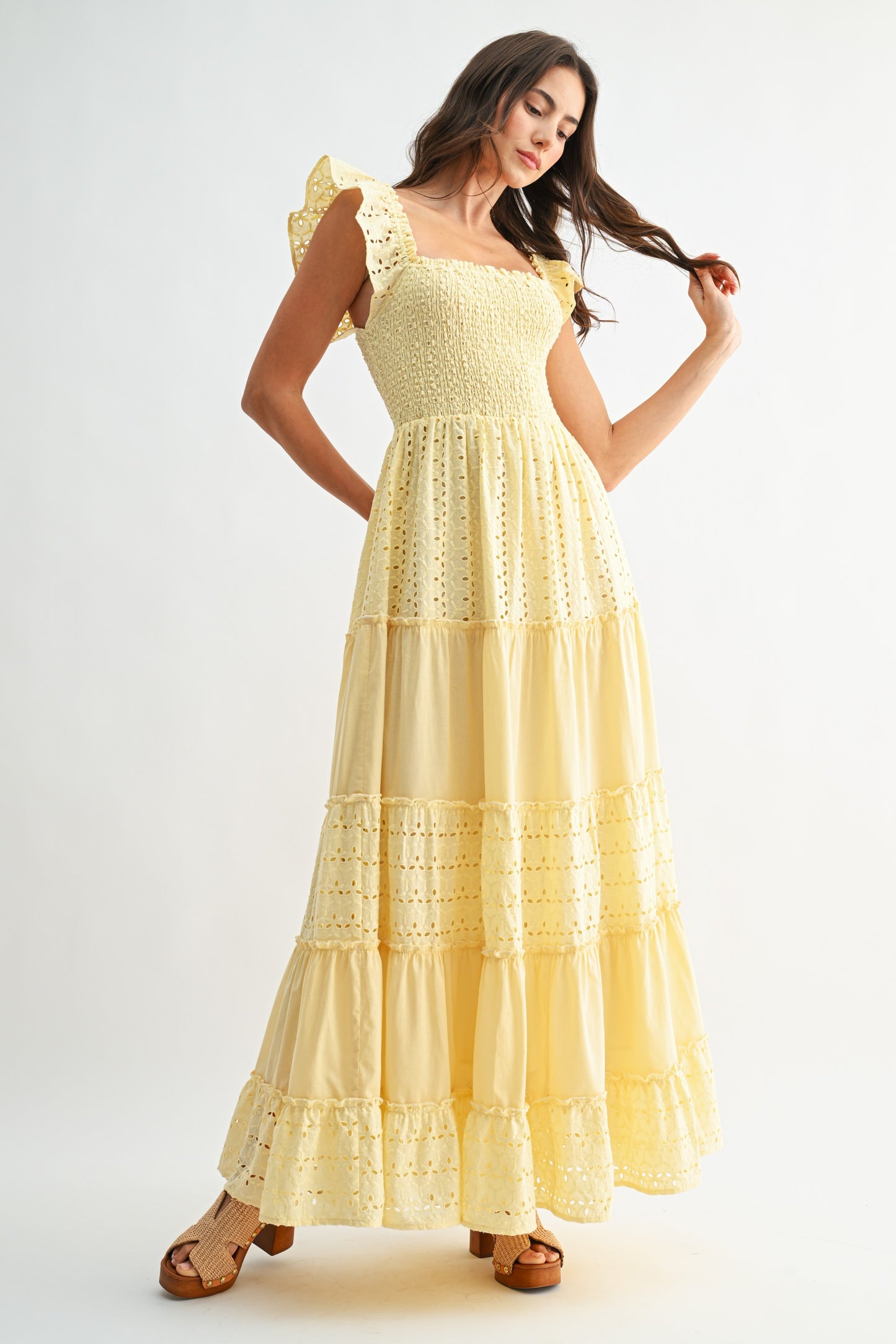 Yellow Eyelet Maxi Dress