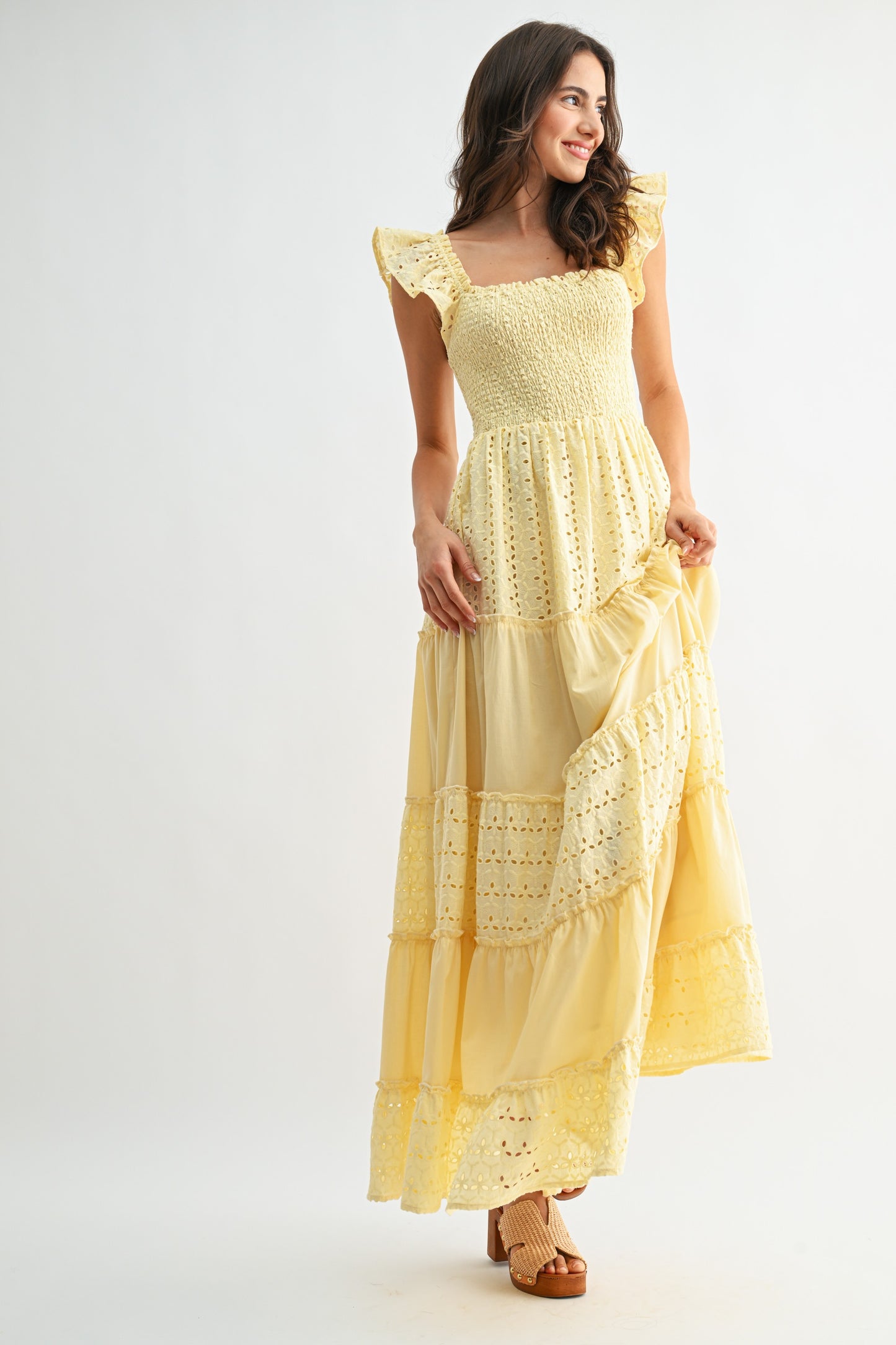 Yellow Eyelet Maxi Dress