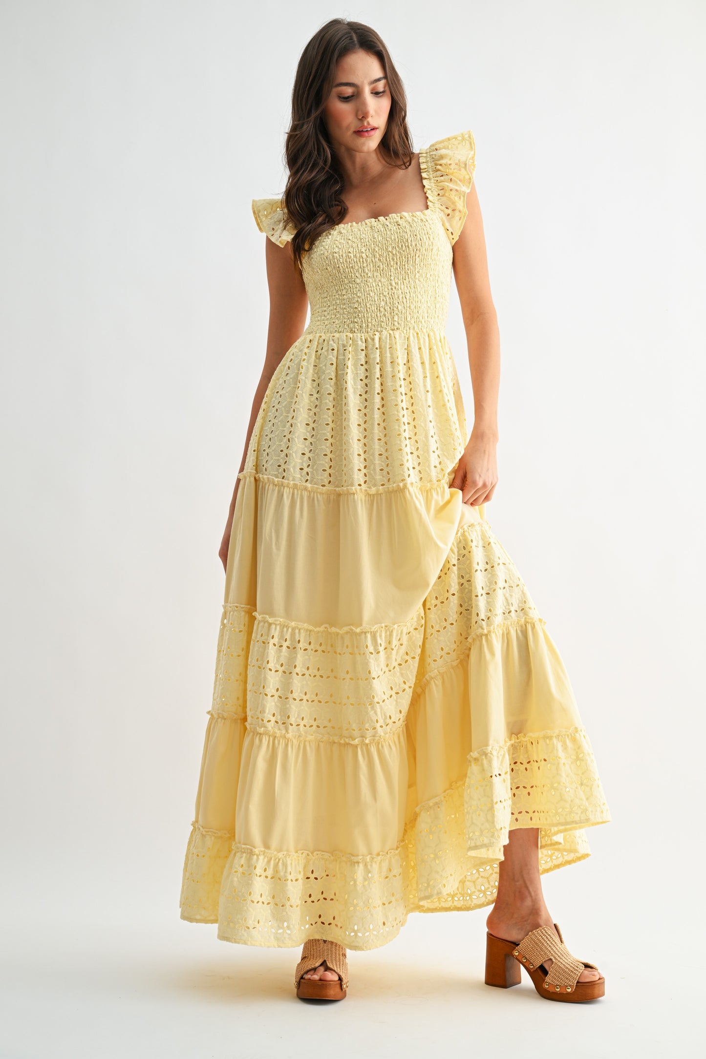 Yellow Eyelet Maxi Dress