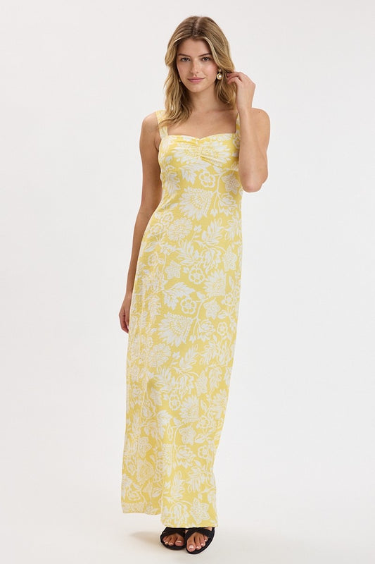 Yellow Floral Tie Back Midi