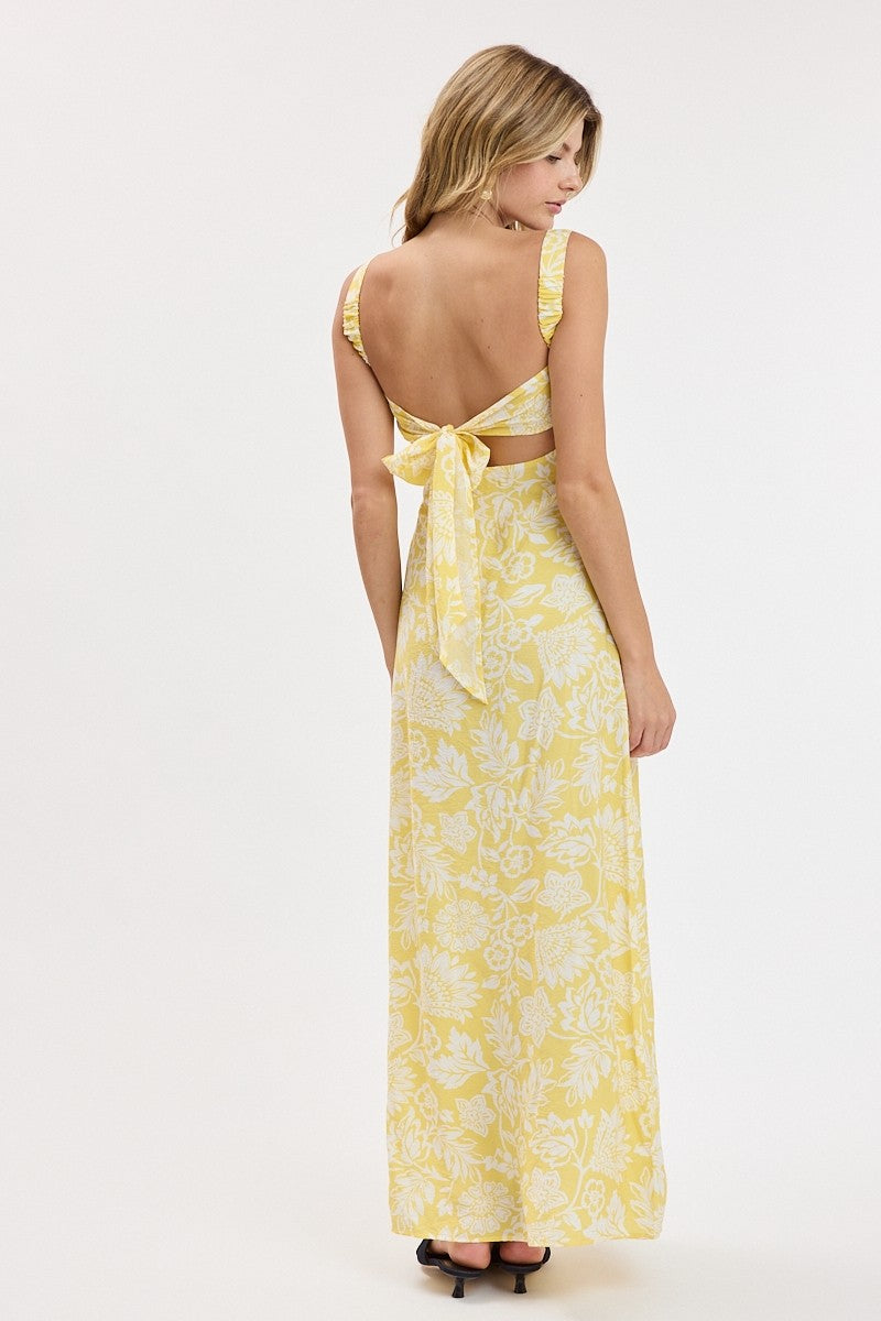 Yellow Floral Tie Back Midi