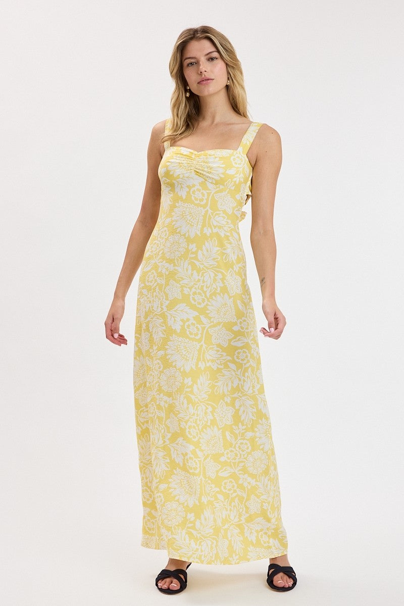 Yellow Floral Tie Back Midi