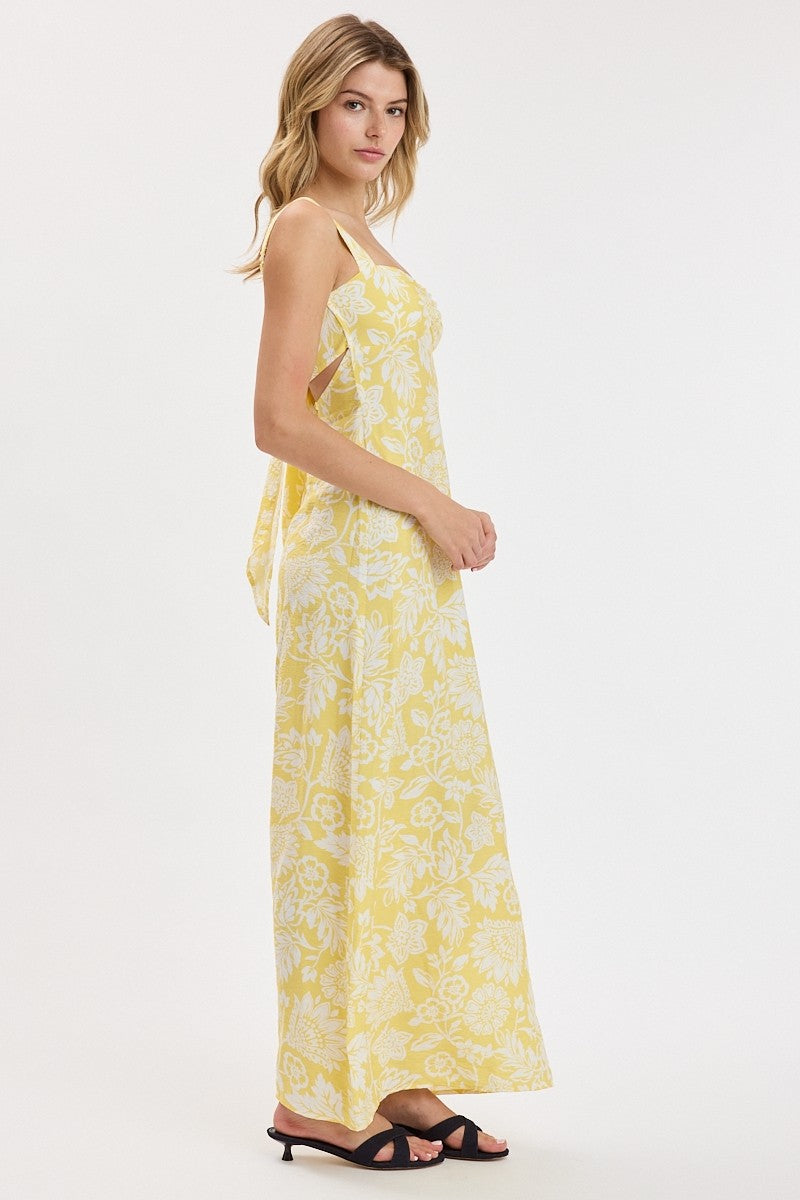 Yellow Floral Tie Back Midi