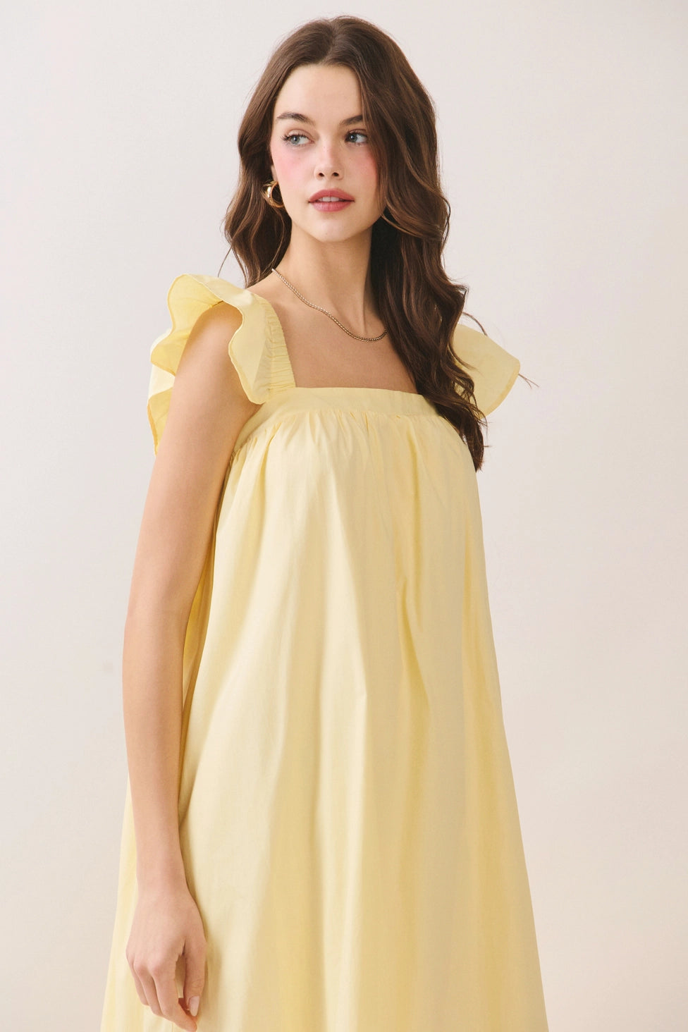 Yellow Ruffled Sleeve Midi