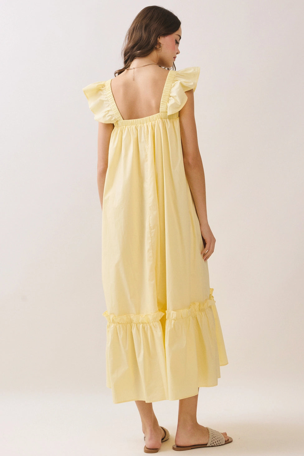 Yellow Ruffled Sleeve Midi