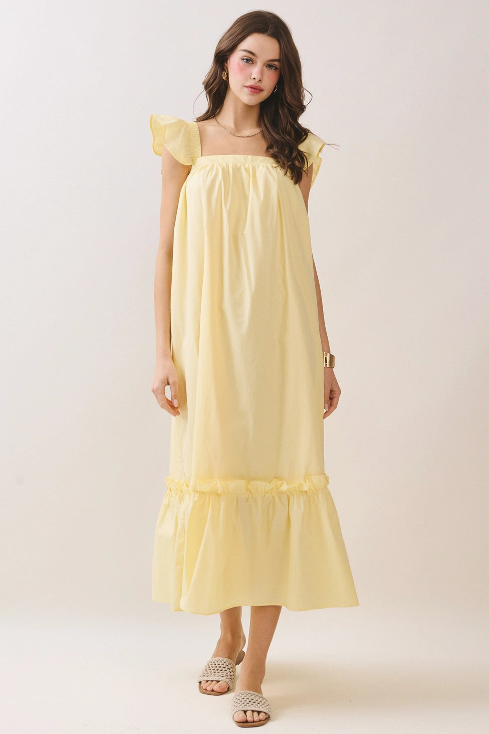 Yellow Ruffled Sleeve Midi