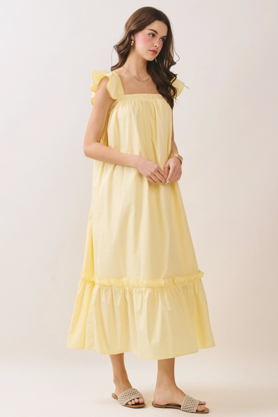 Yellow Ruffled Sleeve Midi