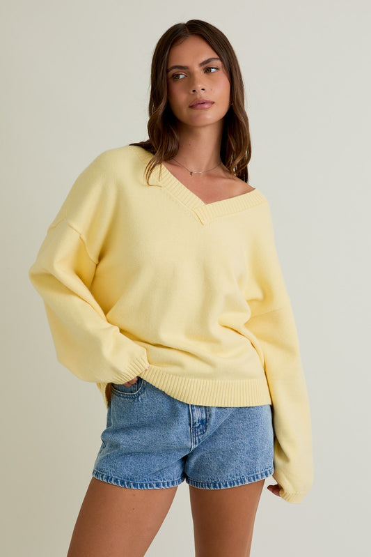 Yellow Oversized Vneck Sweater
