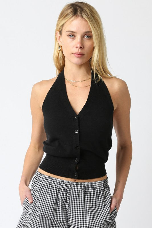 Black Knit Halter Top