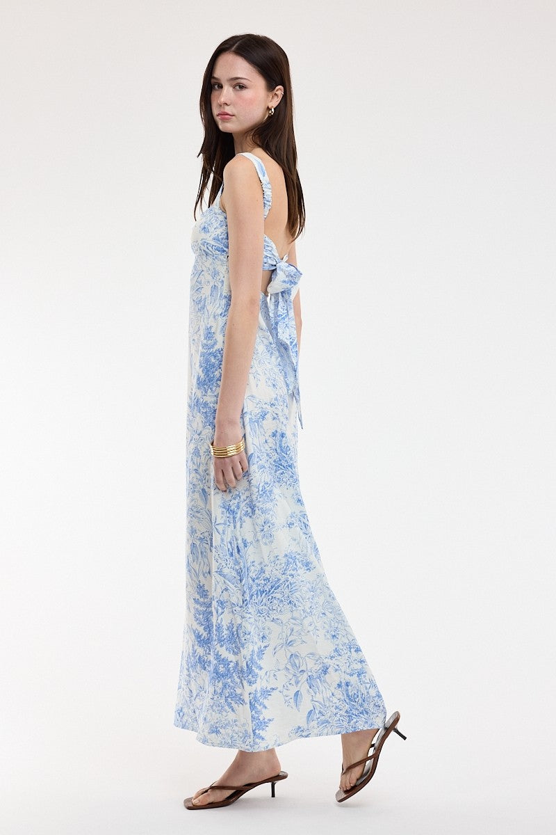 Blue Tie Back Midi Dress