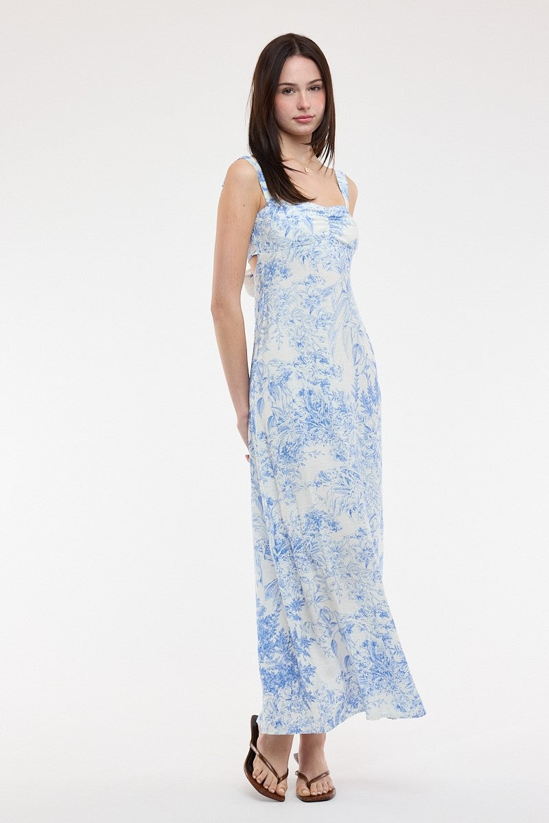 Blue Tie Back Midi Dress