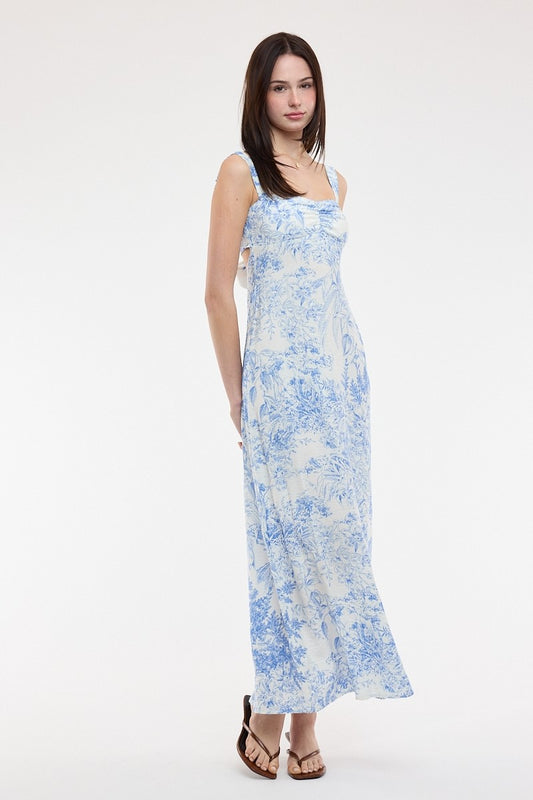 Blue Tie Back Midi Dress