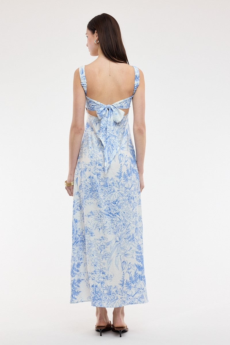 Blue Tie Back Midi Dress